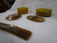 Load image into Gallery viewer, Vintage Amber Faux Texture Plastic Vanity Set Comb and Two Lidded Jars