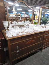 Load image into Gallery viewer, Vintage Wood Veneer Two Over Two Dresser with Attached Mirror