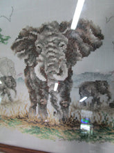 Load image into Gallery viewer, Hand Stitched African Elephant Family in Wood Frame with Glass