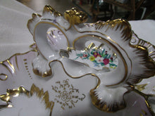 Load image into Gallery viewer, Antique Handpainted Porcelain Ruffled Double Candy Tidbit Dish