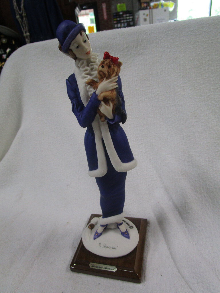 1987 Giuseppe Armani Florence Lady With Dog Colorized Figurine on
