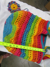 Load image into Gallery viewer, Handmade Rainbow Crochet Beach Market Tote with Flower Face Key Chain