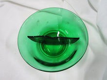 Load image into Gallery viewer, Vintage Paden City Star Cut Emerald Glo Green Glass Divided Nut Dish Bowl