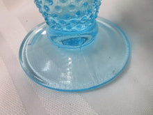 Load image into Gallery viewer, Fenton Aqua Blue Opalescent Hobnail Pedestal Ruffled Edge Vase