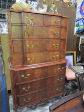 Load image into Gallery viewer, Vintage Mahogany Floral Carved Eight Drawer Highboy Breakfront Dresser