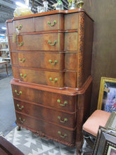Load image into Gallery viewer, Vintage Mahogany Floral Carved Eight Drawer Highboy Breakfront Dresser