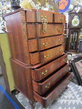 Load image into Gallery viewer, Vintage Mahogany Floral Carved Eight Drawer Highboy Breakfront Dresser