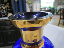 Load image into Gallery viewer, Vintage Cobalt Blue Glass with Gold Stripes Bohemian Decanter with with Stopper