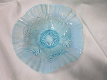Load image into Gallery viewer, Vintage Jefferson & Northwood Aqua Blue Opalescent Ruffled Floral Leaf Footed Bowl