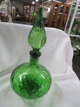 Load image into Gallery viewer, Vintage Emoli Green Optic Glass Bulb Genie Decanter with Ribbed Glass Stopper