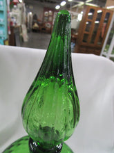 Load image into Gallery viewer, Vintage Emoli Green Optic Glass Bulb Genie Decanter with Ribbed Glass Stopper