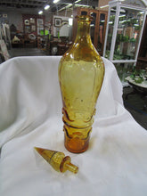 Load image into Gallery viewer, Vintage Empoli Italy Amber Glass Squiggly Glass Decanter with Flame Stopper