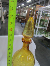 Load image into Gallery viewer, Vintage Empoli Italy Amber Glass Squiggly Glass Decanter with Flame Stopper