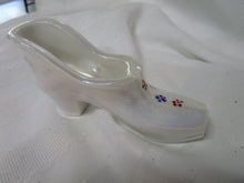 Load image into Gallery viewer, Vintage Westmoreland White Iridescent Glass With Handpainted Floral Dots Slipper Shoe