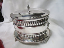 Load image into Gallery viewer, Antique Hallmark Silverplate Footed Biscuit Box Jar with Lion Head Side Pulls
