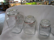 Load image into Gallery viewer, Vintage Anchor Hocking Clear Glass Strawberry Motif Kitchen Canisters with Lids
