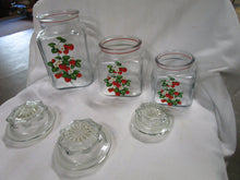 Load image into Gallery viewer, Vintage Anchor Hocking Clear Glass Strawberry Motif Kitchen Canisters with Lids