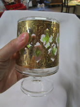 Load image into Gallery viewer, Vintage Culver Valiancia Clear Glass with 22K Gold Overlay and Green Diamond Pedestal Glass