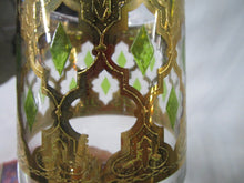 Load image into Gallery viewer, Vintage Culver Valiancia Clear Glass with 22K Gold Overlay and Green Diamond Pedestal Glass