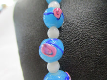 Load image into Gallery viewer, Vintage Venetian Wedding Cake Glass Bead Aqua/Pink/White Necklace
