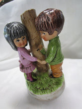 Load image into Gallery viewer, 1973 Gorham Moppets Young Boy and Girl with Tree Ceramic Musical Box