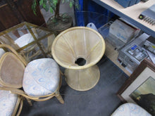 Load image into Gallery viewer, Vintage Washed Rattan Dining Table with Glass Top and Four Upholstered Dining Chairs Cane Backs