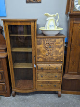 Load image into Gallery viewer, Vintage Empire Oak Secretary Curio Hutch Desk Cabinet