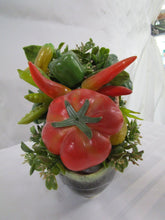 Load image into Gallery viewer, Vintage Hull USA F77 Pottery Green Drip Glaze Planter with Plastic Fruit