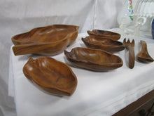 Load image into Gallery viewer, Vintage Leilani Monkey Pod Party Salad Serving Set for 4 with Serving Utensils