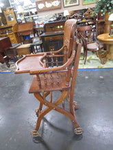 Load image into Gallery viewer, Restored Antique Pressed Back Oak Convertible Wheeled Stroller to High Chair