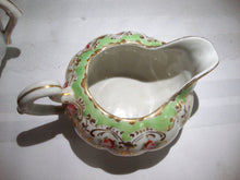 Load image into Gallery viewer, Vintage Hand-Painted Green & Gold Sugar & Creamer Set