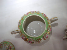 Load image into Gallery viewer, Vintage Hand-Painted Green & Gold Sugar & Creamer Set