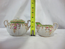 Load image into Gallery viewer, Vintage Hand-Painted Green & Gold Sugar & Creamer Set