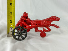 Load image into Gallery viewer, Vintage Reproduction Red Cast Iron Racing Horse and Surrey Toy