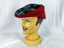 Load image into Gallery viewer, Handmade Flat Cap, Black Floral & Red Felt, Size Medium
