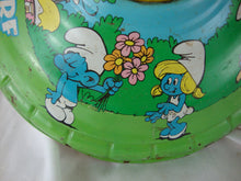 Load image into Gallery viewer, Vintage 1982 Ohio Art SMURF Tin Litho Spinning Large Metal Top
