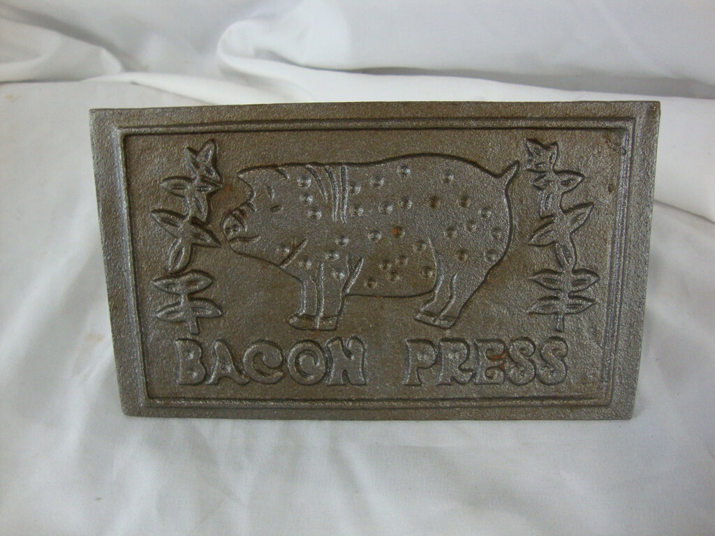 Vintage Cast Iron Pig Bacon Press with Wood Handle