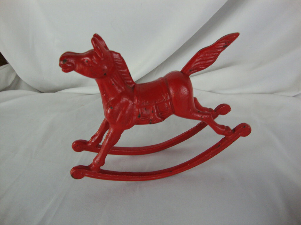 Vintage Red Cast Iron Rocking Horse Decor Anima