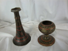 Load image into Gallery viewer, Vintage Indian Brass Metal Floral Two Piece Pedestal Vase