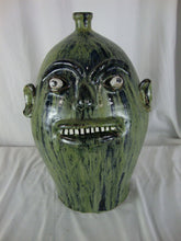 Load image into Gallery viewer, Marvin Bailey Artist Folk Art Blue Green Streaked Large Ugly Face Jug