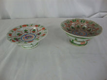 Load image into Gallery viewer, Antique Porcelain Floral Pedestal Trinket Offering Dishes Set of 2 *CHIPS*
