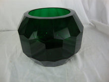 Load image into Gallery viewer, Vintage Dark Emerald Green Glass Crystal Faceted Bowl Vase