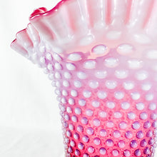 Load image into Gallery viewer, Vintage Fenton Cranberry Opalescent Hobnail Large Ruffled Top Vase