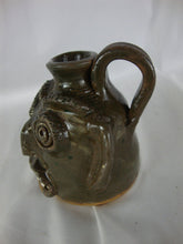 Load image into Gallery viewer, Mary & Stanley Ferguson Signed Folk Art Pottery Moss Green Small Ugly Face Jug