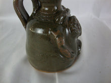 Load image into Gallery viewer, Mary & Stanley Ferguson Signed Folk Art Pottery Moss Green Small Ugly Face Jug