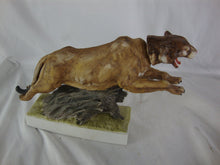 Load image into Gallery viewer, 1973 Ski Country Bourbon Whiskey 4/5 Quart Mountain Lion Ceramic Decanter Empty