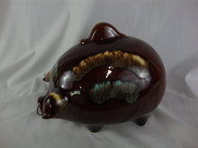 Load image into Gallery viewer, Vintage Hull USA 197 Brown Aqua Drip Glaze Pig Coin Piggy Bank