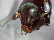 Load image into Gallery viewer, Vintage Hull USA 197 Brown Aqua Drip Glaze Pig Coin Piggy Bank