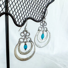 Load image into Gallery viewer, Vintage Sterling Silver Turquoise-Colored Bead Double-Loop Dangling Earrings