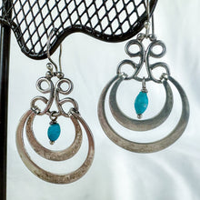 Load image into Gallery viewer, Vintage Sterling Silver Turquoise-Colored Bead Double-Loop Dangling Earrings